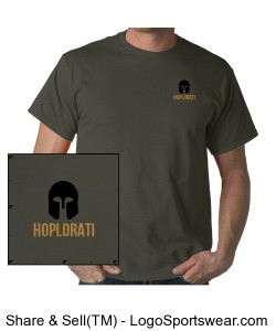 Unisex Short Sleeved Charcoal Colored T-Shirt with Hoplite Helment and Hoplorati Wording Design Zoom